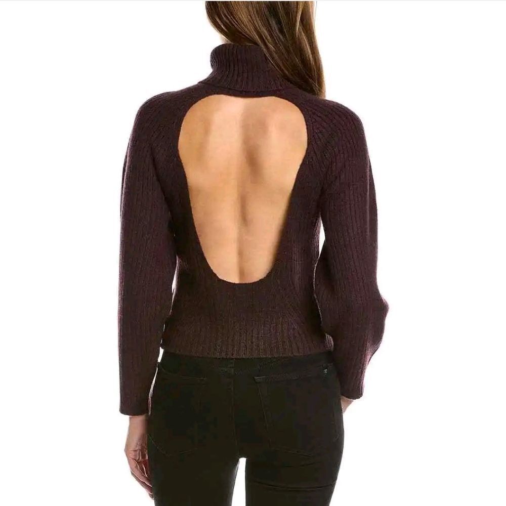 Vince 100% Cashmere Open Back Ribbed Knit Turtleneck Sweater Women's Size Large